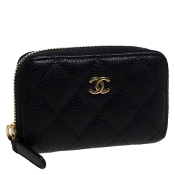 Pre Owned Chanel Black Quilted Leather Zipped Coin Purse