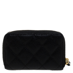 Pre Owned Chanel Black Quilted Leather Zipped Coin Purse