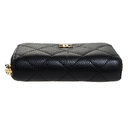 Pre Owned Chanel Black Quilted Leather Zipped Coin Purse