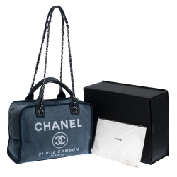 Chanel Blue Denim and Leather Deauville Bowler Bag