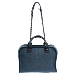 Chanel Blue Denim and Leather Deauville Bowler Bag