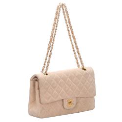 Pre Owned Chanel Pink Nubuck Leather Classic Small Double Flap Bag