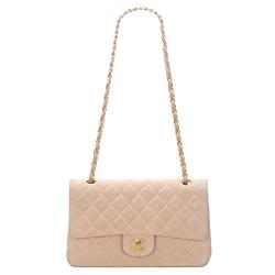 Pre Owned Chanel Pink Nubuck Leather Classic Small Double Flap Bag