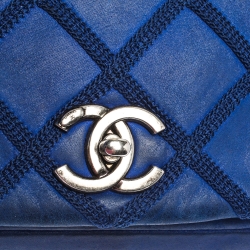 Pre Owned Chanel Electric Blue Diamond Stitch Leather Mini Flap Bag