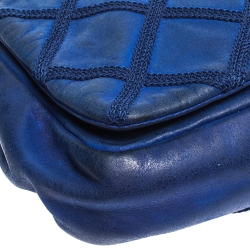 Pre Owned Chanel Electric Blue Diamond Stitch Leather Mini Flap Bag