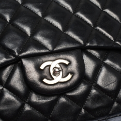 Pre Owned Chanel Black Quilted Leather Jumbo Classic Single Flap Bag