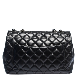 Pre Owned Chanel Black Quilted Leather Jumbo Classic Single Flap Bag