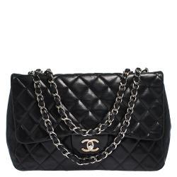 Pre Owned Chanel Black Quilted Leather Jumbo Classic Single Flap Bag