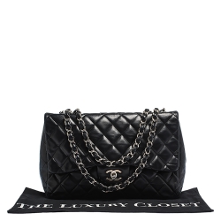 Pre Owned Chanel Black Quilted Leather Jumbo Classic Single Flap Bag