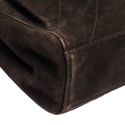 Pre Owned Chanel Dark Brown Quilted Suede Vintage Flap Bag