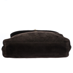 Pre Owned Chanel Dark Brown Quilted Suede Vintage Flap Bag