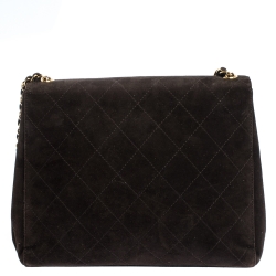 Pre Owned Chanel Dark Brown Quilted Suede Vintage Flap Bag