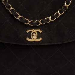 Pre Owned Chanel Dark Brown Quilted Suede Vintage Flap Bag