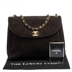 Pre Owned Chanel Dark Brown Quilted Suede Vintage Flap Bag