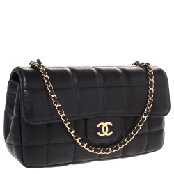 Pre Owned Chanel Black Chocolate Quilted Leather Flap Bag