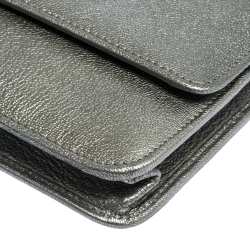 Chanel Metallic Grey Leather CC Flap Wallet On Chain