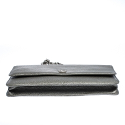 Chanel Metallic Grey Leather CC Flap Wallet On Chain