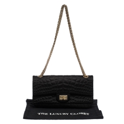Pre Owned Chanel Black Croc Satin Reissue 225 Flap Bag