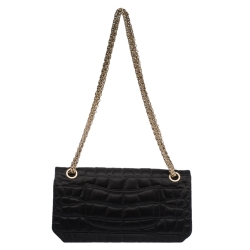 Pre Owned Chanel Black Croc Satin Reissue 225 Flap Bag