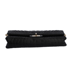 Pre Owned Chanel Black Croc Satin Reissue 225 Flap Bag