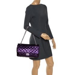 مملوكة مسبقًا حقيبة شانيل "جامبو ريسيو 2.55 كلاسيك 227" قلاب جلد مبطن برقوقي ميتاليك