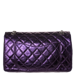 مملوكة مسبقًا حقيبة شانيل "جامبو ريسيو 2.55 كلاسيك 227" قلاب جلد مبطن برقوقي ميتاليك