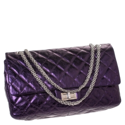 مملوكة مسبقًا حقيبة شانيل "جامبو ريسيو 2.55 كلاسيك 227" قلاب جلد مبطن برقوقي ميتاليك