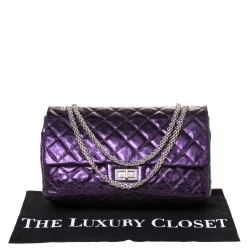 مملوكة مسبقًا حقيبة شانيل "جامبو ريسيو 2.55 كلاسيك 227" قلاب جلد مبطن برقوقي ميتاليك