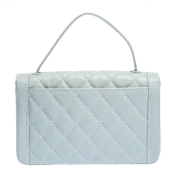 Pre Owned Chanel Powder Blue Wild Stitch Leather Flap Top Handle Bag