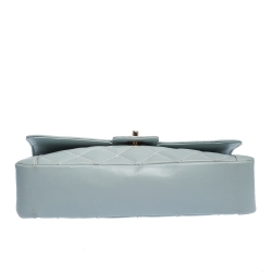 Pre Owned Chanel Powder Blue Wild Stitch Leather Flap Top Handle Bag