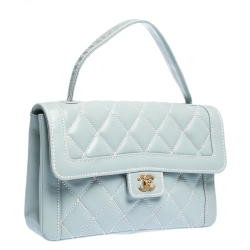 Pre Owned Chanel Powder Blue Wild Stitch Leather Flap Top Handle Bag