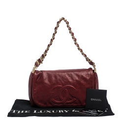 مملوكة مسبقًا حقيبة "تايمليس" مزينة شعار الماركة CC قلاب جلد عنابي