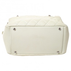 Pre Owned Chanel Cream Quilted Caviar Leather Petite Timeless Shopper Tote