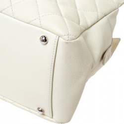 Pre Owned Chanel Cream Quilted Caviar Leather Petite Timeless Shopper Tote