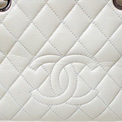 Pre Owned Chanel Cream Quilted Caviar Leather Petite Timeless Shopper Tote