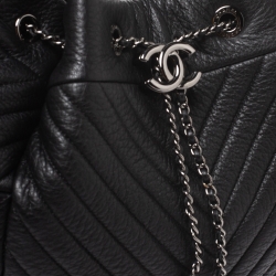 Pre Owned Chanel Black Chevron Leather Gabrielle Bucket Bag