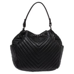 Pre Owned Chanel Black Chevron Leather Gabrielle Bucket Bag