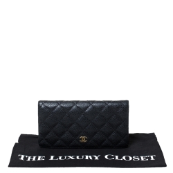 مملوكة مسبقًا Chanel Black Quilted Caviar Leather L Yen Continental Wallet
