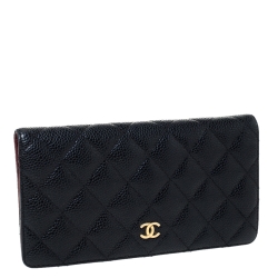 مملوكة مسبقًا Chanel Black Quilted Caviar Leather L Yen Continental Wallet