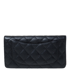 مملوكة مسبقًا Chanel Black Quilted Caviar Leather L Yen Continental Wallet