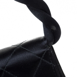 Pre Owned Chanel Black Satin Vintage Classic Flap Braided Handle Bag