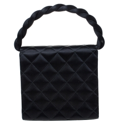 Pre Owned Chanel Black Satin Vintage Classic Flap Braided Handle Bag