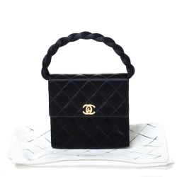 Pre Owned Chanel Black Satin Vintage Classic Flap Braided Handle Bag