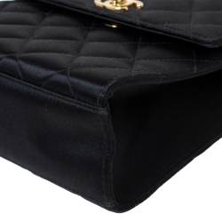 Pre Owned Chanel Black Satin Vintage Classic Flap Braided Handle Bag