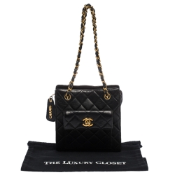 Pre Owned حقيبة شانيل "فينتدج" جيب أمامي جلد مبطن أسود 
