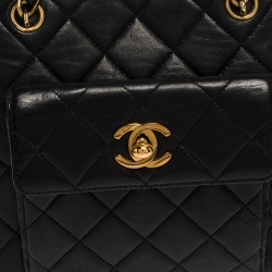Pre Owned حقيبة شانيل "فينتدج" جيب أمامي جلد مبطن أسود 