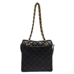 Pre Owned حقيبة شانيل "فينتدج" جيب أمامي جلد مبطن أسود 