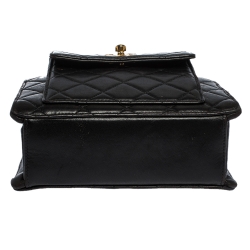 Pre Owned حقيبة شانيل "فينتدج" جيب أمامي جلد مبطن أسود 