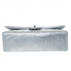 Pre Owned Chanel SIlver Quilted Leather Maxi Classic Single Flap Bag