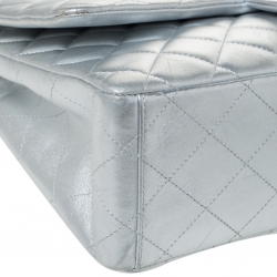 Pre Owned Chanel SIlver Quilted Leather Maxi Classic Single Flap Bag